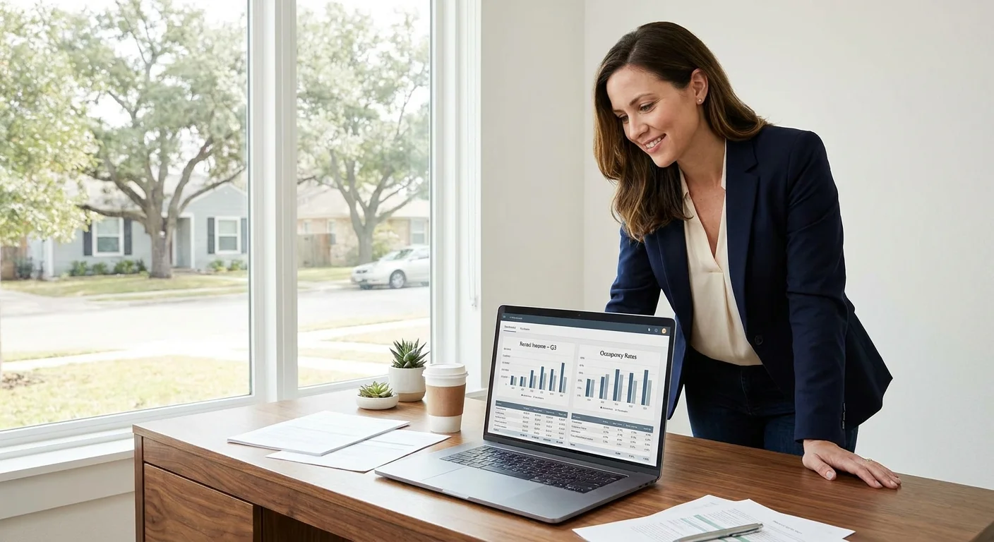 Austin Texas rental property owner reviewing financial statements through Blackbuck Property Management's owner portal